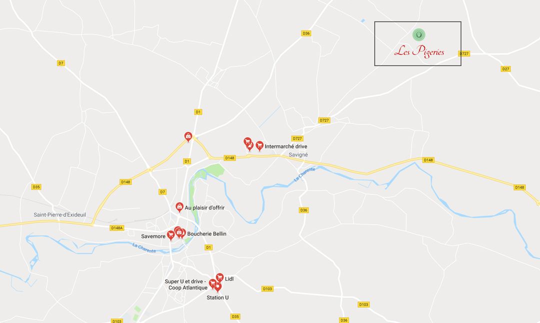 Carte supermarchés Gîte Séjour Vacances à Civray dans la Vienne